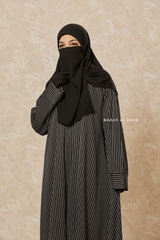 Black & White Striped Madina Abaya - Soft Relaxed Fit - Mediumweight Silk Crepe