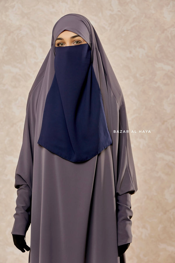 Dark Blue Single Half Niqab - Super Breathable Veil