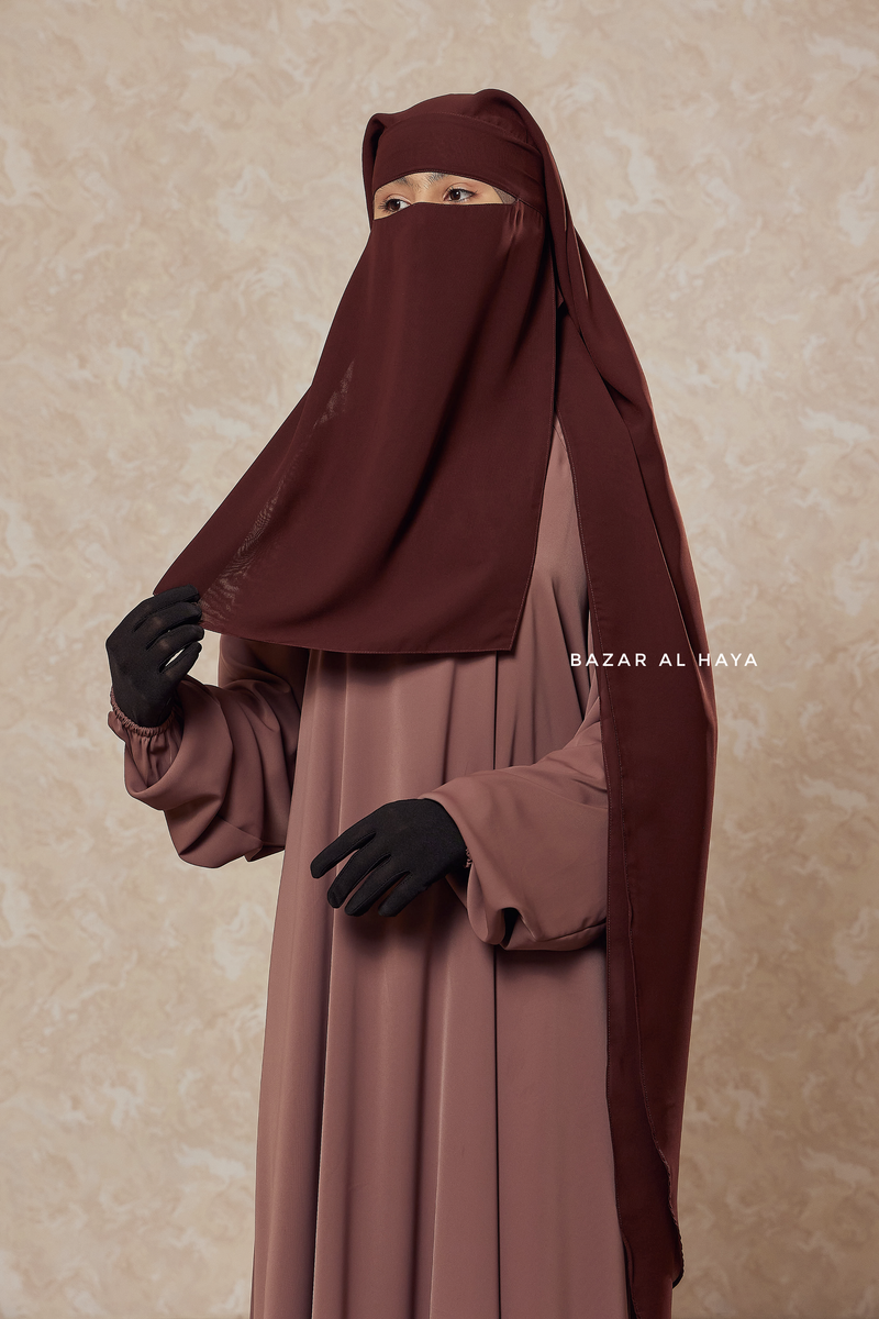 Brown Two Layer Scarf Niqab - Long & Wide - Super Breathable Veil