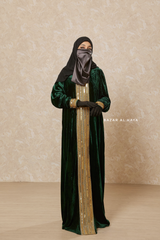 Emerald Green Irfah Luxurious Plush Pombarch Kaftan - Abaya Dress With Belt