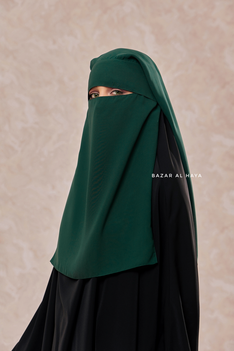 Emerald Two Layer Flap Niqab - Premium Wool Chiffon - Medium