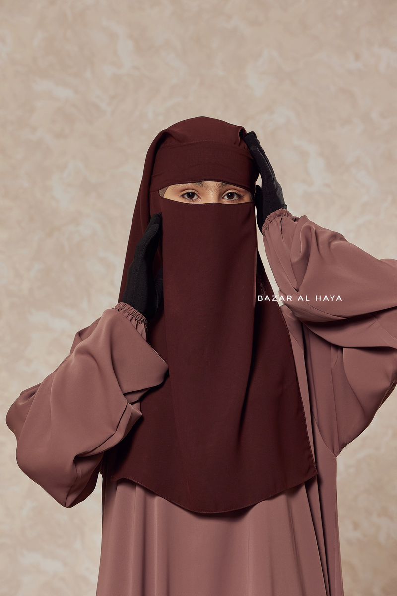 Brown Two Layer Scarf Niqab - Long & Wide - Super Breathable Veil