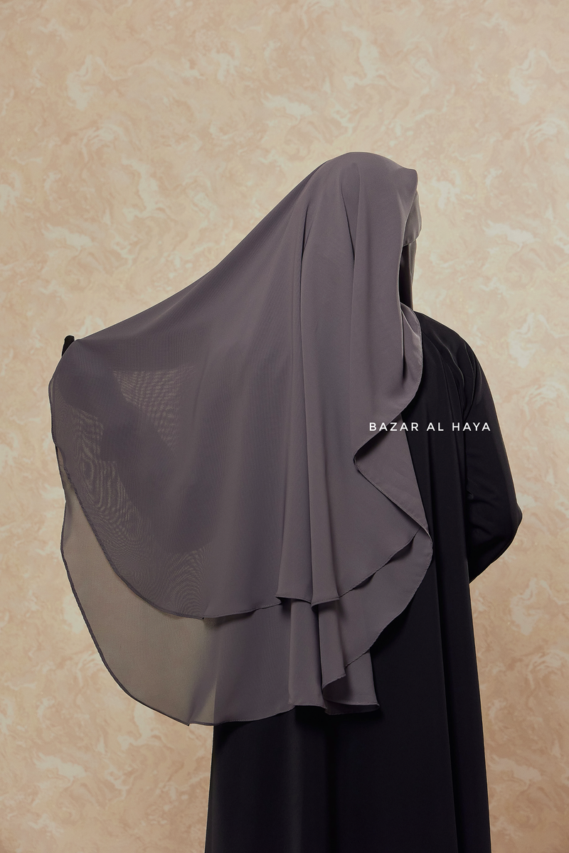 Grey Two Layer Flap Niqab - Premium Wool Chiffon - Medium