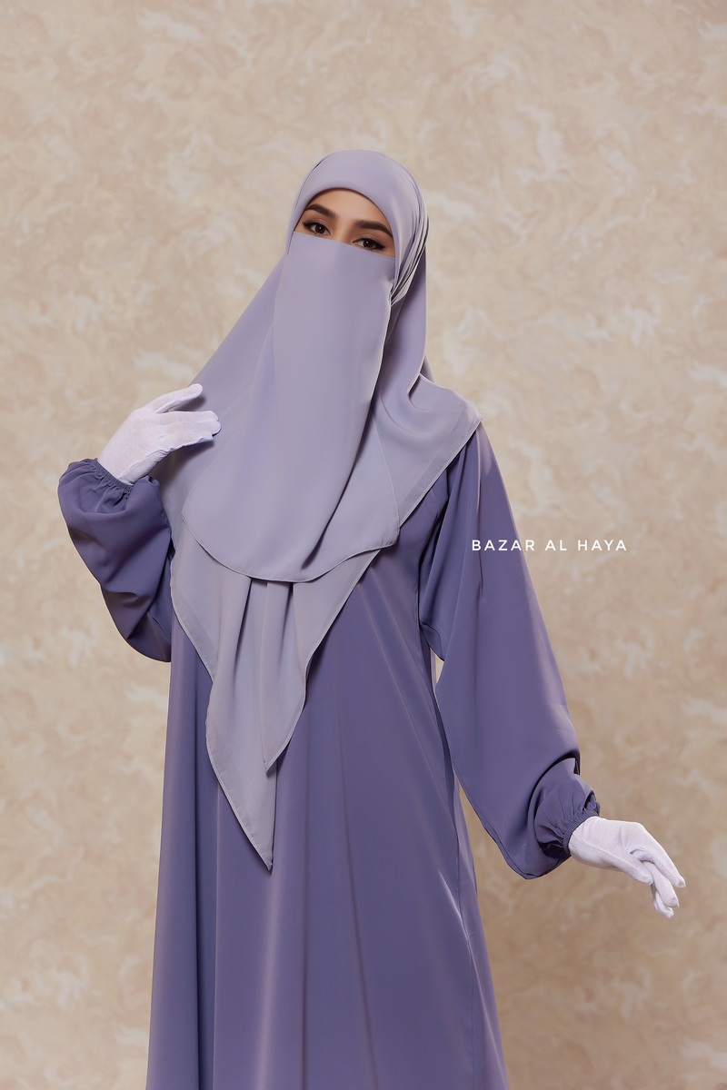 Silver Square Scarf With Half Niqab Set - Super Breathable - Medium