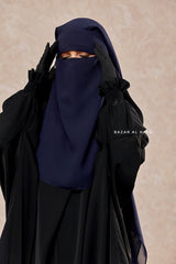 Dark Blue Flap Two Layer Niqab - Long & Wide - Super Breathable Veil - Large