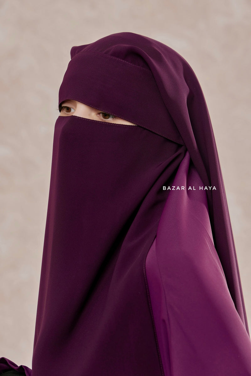 Purple Two Layer Flap Niqab - Premium Wool Chiffon - Medium