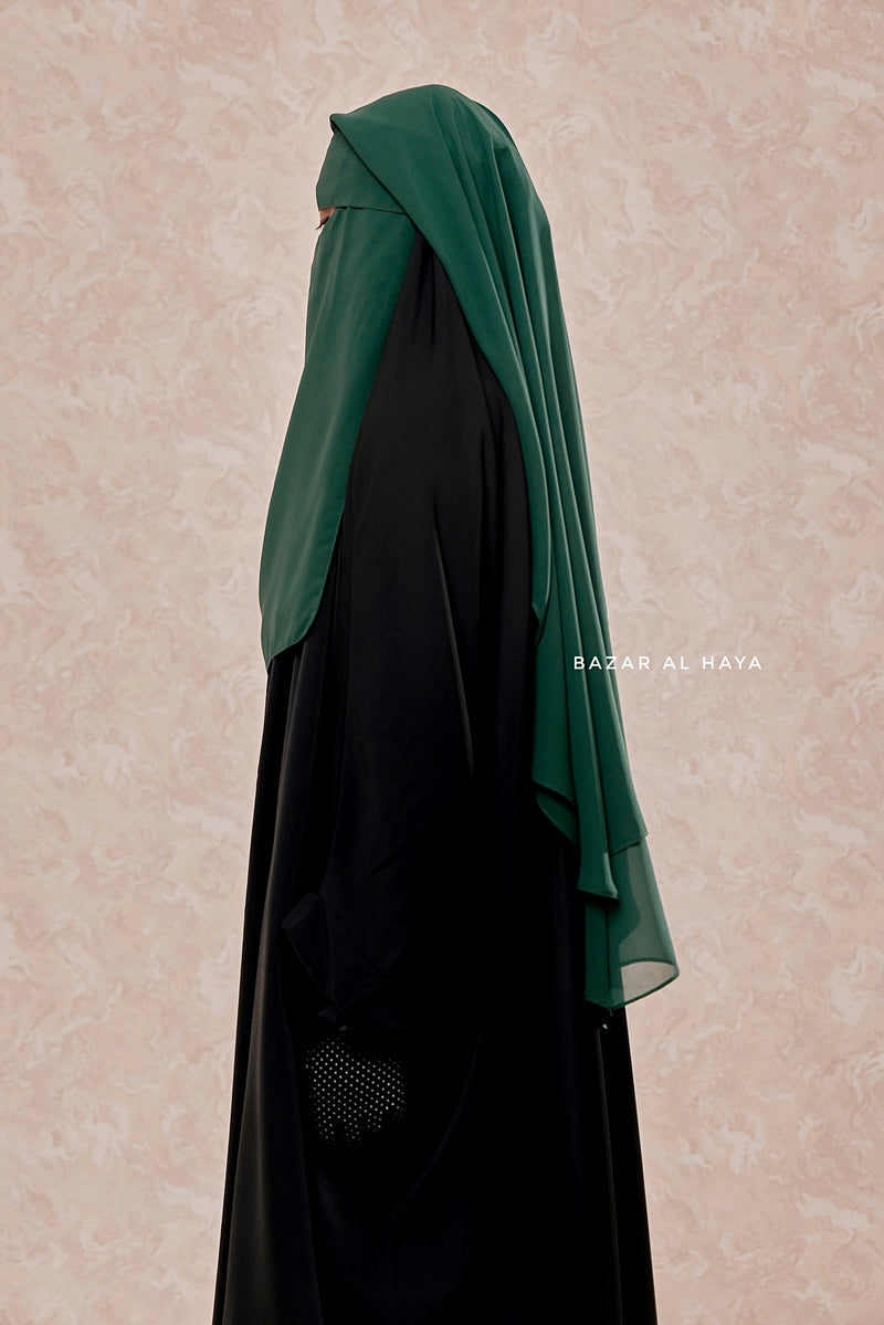 Emerald Two Layer Flap Niqab - Premium Wool Chiffon - Medium