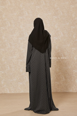 Black & White Striped Madina Abaya - Soft Relaxed Fit - Mediumweight Silk Crepe