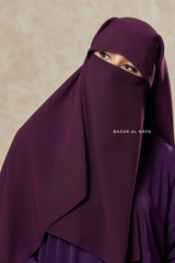 Plum Two Layer Flap Niqab - Premium Wool Chiffon - Large