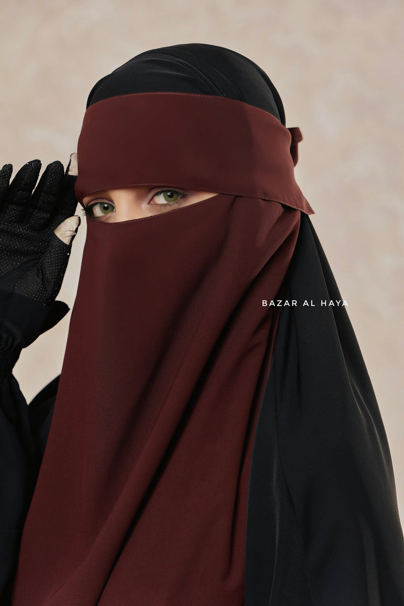 Flap Brown Single Niqab - Super Breathable Veil - Large