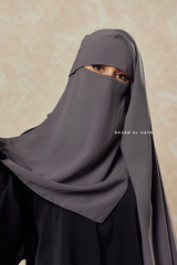 Grey Two Layer Flap Niqab - Premium Wool Chiffon - Medium