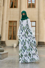 Reema Green & White  Print Dress In Classic Style - Side Pockets