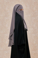 Grey Two Layer Flap Niqab - Premium Wool Chiffon - Medium