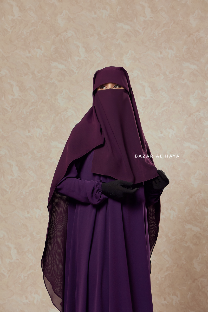 Plum Two Layer Flap Niqab - Premium Wool Chiffon - Large