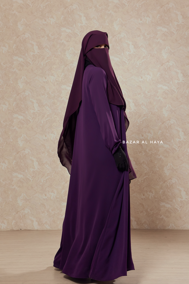 Plum Two Layer Flap Niqab - Premium Wool Chiffon - Large