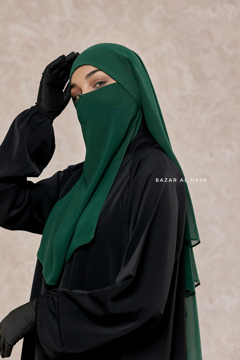 Emerald Two Layer Medium Snap Scarf, Khimar, Cape - Super Soft - 3 in 1