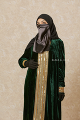 Emerald Green Irfah Luxurious Plush Pombarch Kaftan - Abaya Dress With Belt