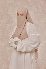 Creme Beige Two Layered Snap Scarf, Khimar, Cape - Super Soft - 3 in 1