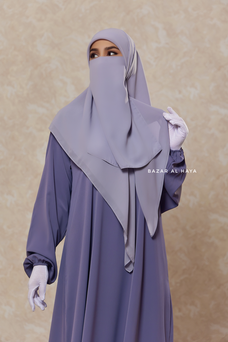 Silver Square Scarf With Half Niqab Set - Super Breathable - Medium