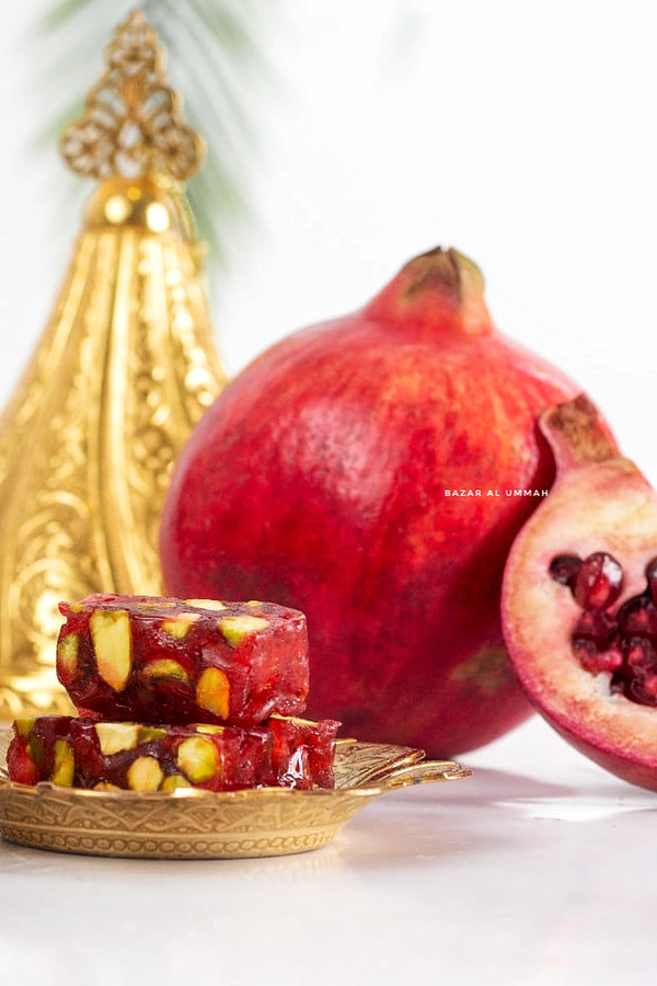 Halal Turkish Delight - Chewy Pomegranate Malban With Pistachios