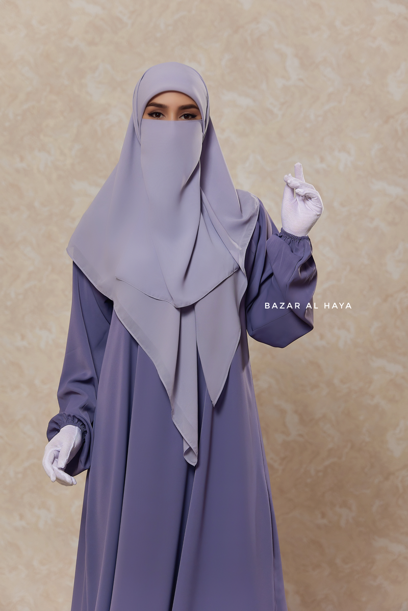 Silver Square Scarf With Half Niqab Set - Super Breathable - Medium