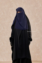 Dark Blue Flap Two Layer Niqab - Long & Wide - Super Breathable Veil - Large