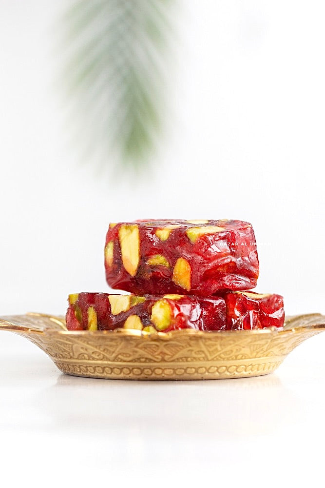 Halal Turkish Delight - Chewy Pomegranate Malban With Pistachios