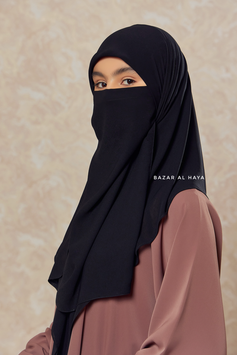 Black Square Scarf With Half Niqab Set - Super Breathable - Medium