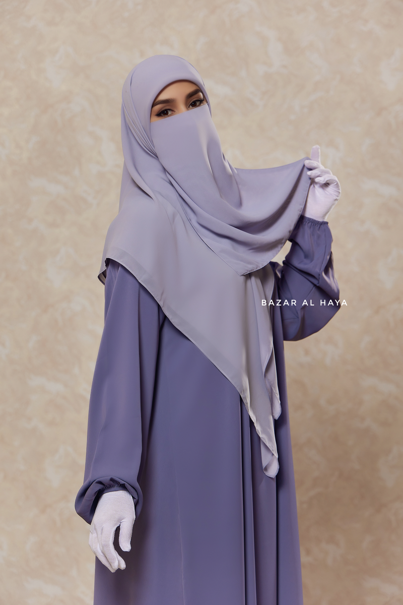 Silver Square Scarf With Half Niqab Set - Super Breathable - Medium