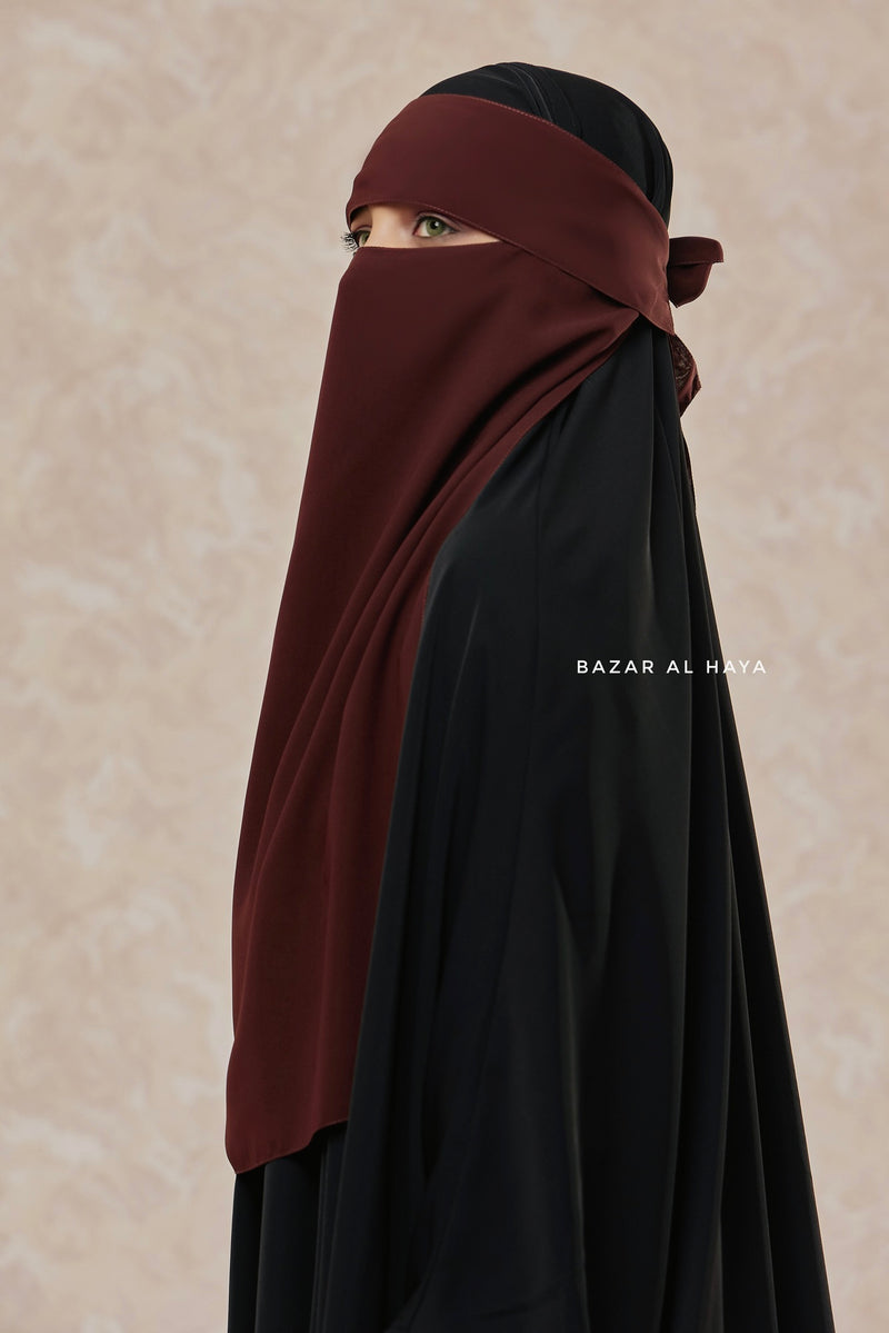 Flap Brown Single Niqab - Super Breathable Veil - Large