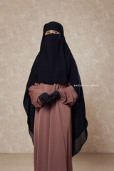 Black Two Layer Scarf Niqab - Long & Wide - Super Breathable Veil