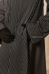 Black & White Striped Madina Abaya - Soft Relaxed Fit - Mediumweight Silk Crepe