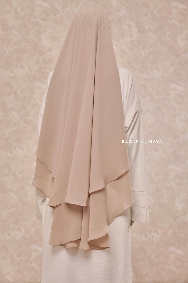 Creme Beige Two Layered Snap Scarf, Khimar, Cape - Super Soft - 3 in 1