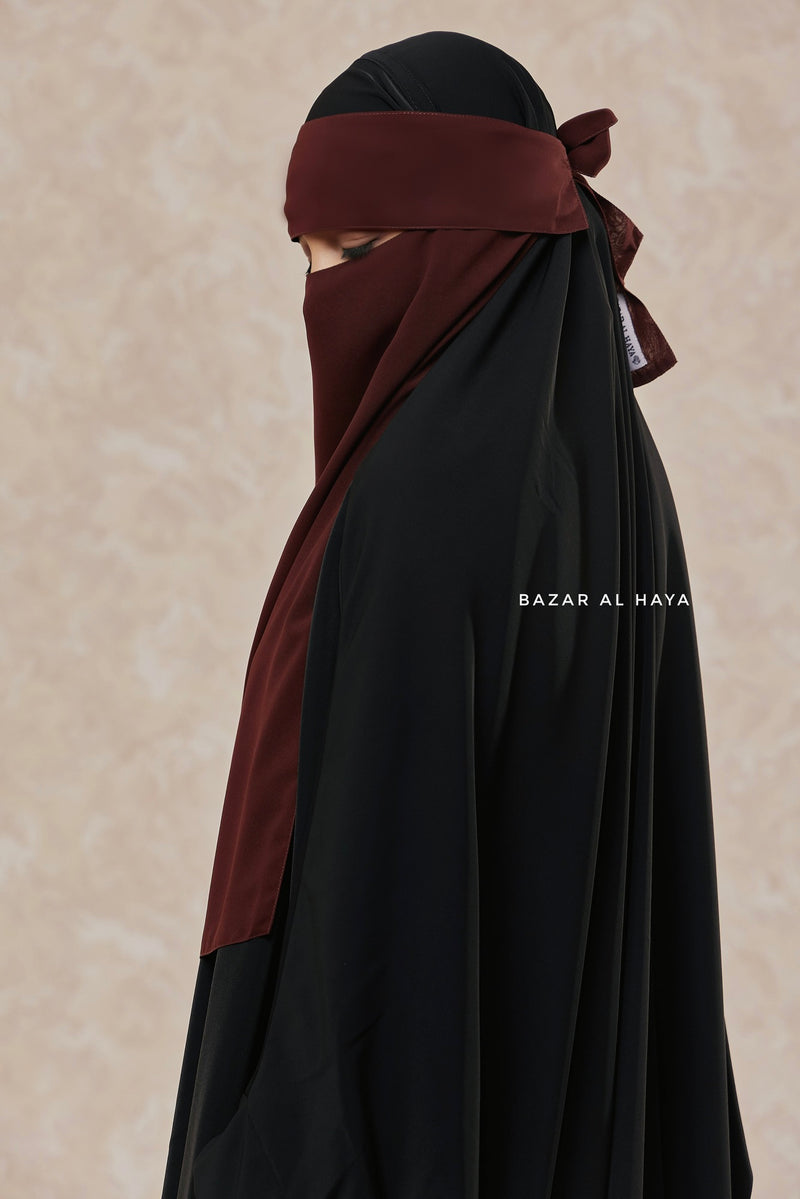 Flap Brown Single Niqab - Super Breathable Veil - Large