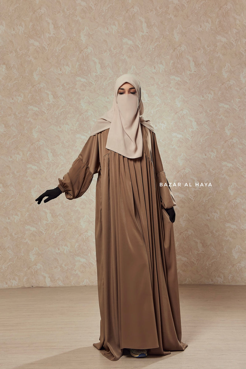 Camel Muna 2 Loose Fit Summer Abaya Dress - Sheen Kharir