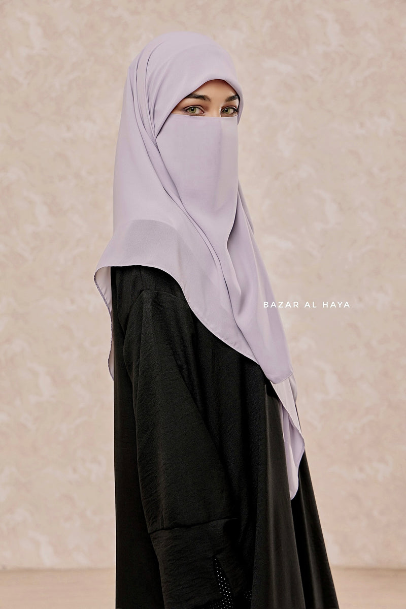 Silver Square Scarf With Half Niqab Set - Super Breathable