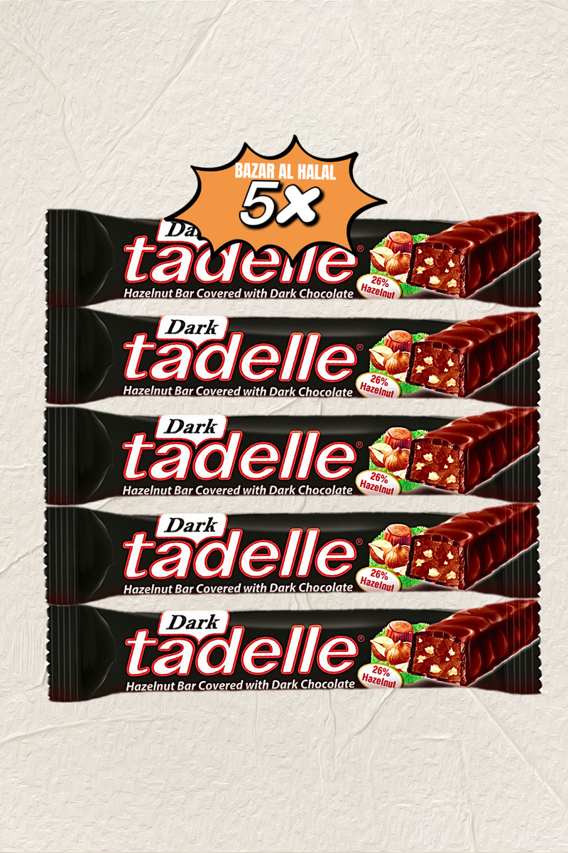 5 Pack Tadelle Dark Chocolate Bar With Hazelnuts