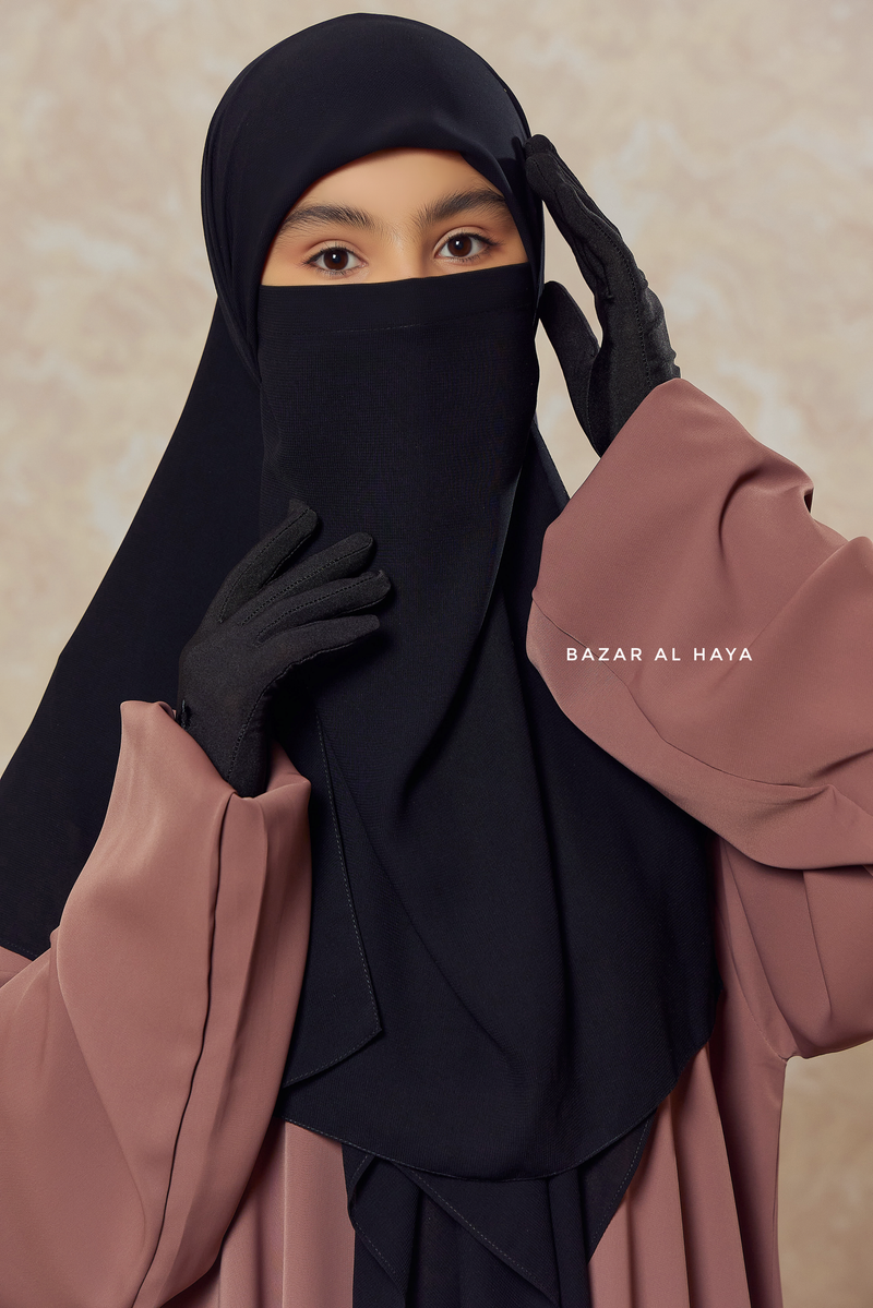 Black Square Scarf With Half Niqab Set - Super Breathable - Medium