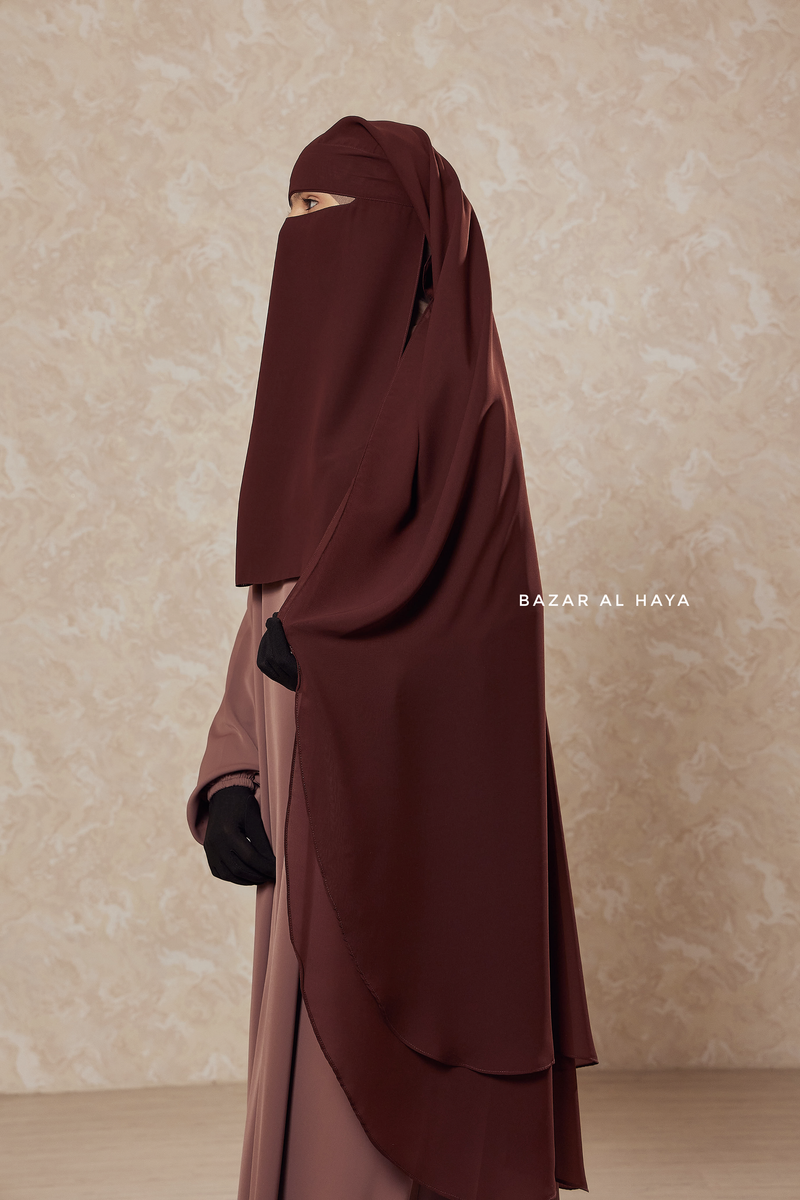 Brown Two Layer Scarf Niqab - Long & Wide - Super Breathable Veil