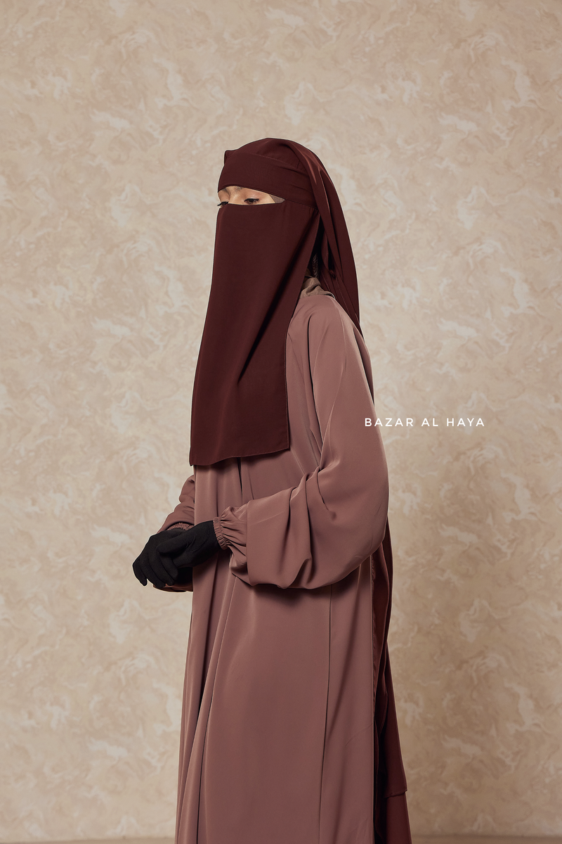 Brown Two Layer Scarf Niqab - Long & Wide - Super Breathable Veil