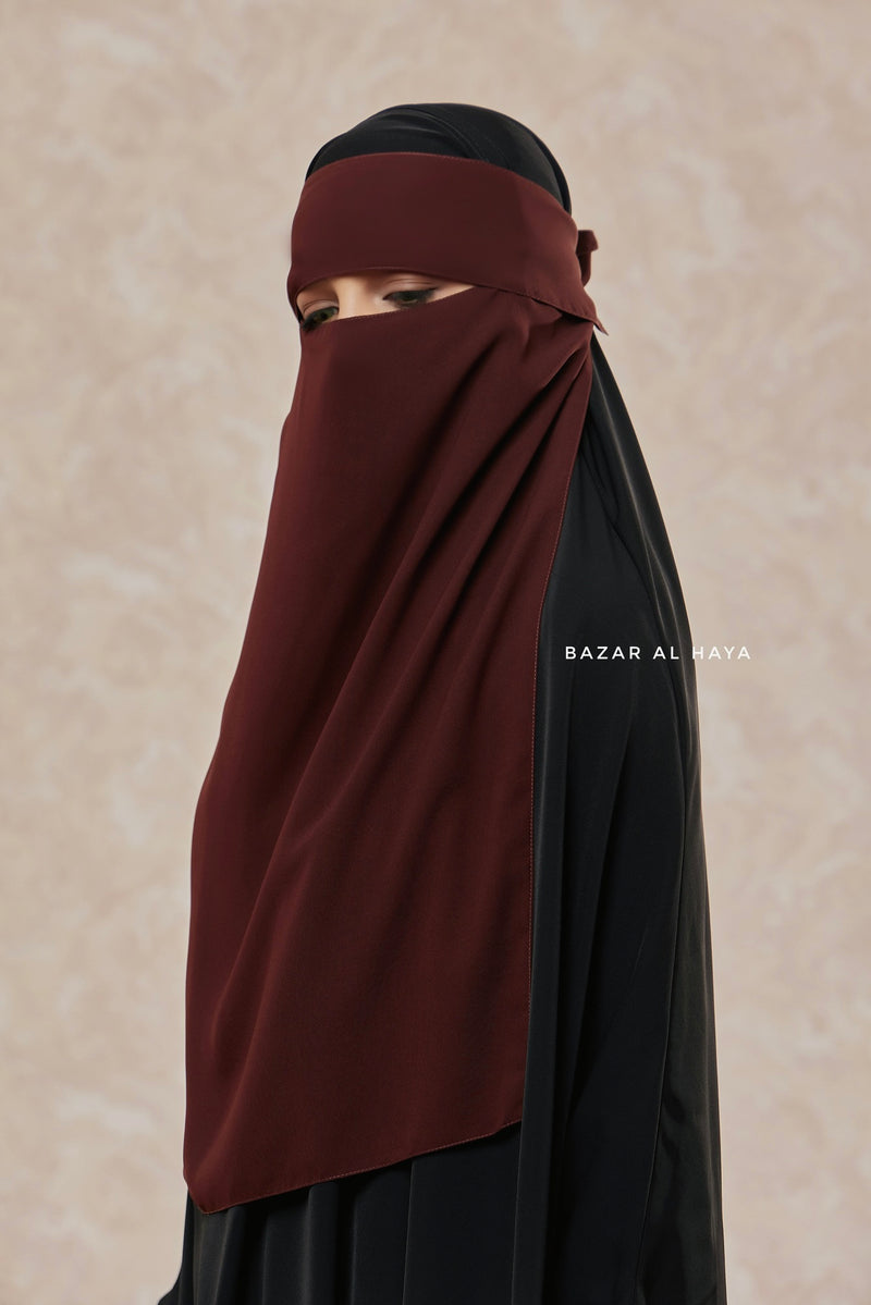 Flap Brown Single Niqab - Super Breathable Veil - Large