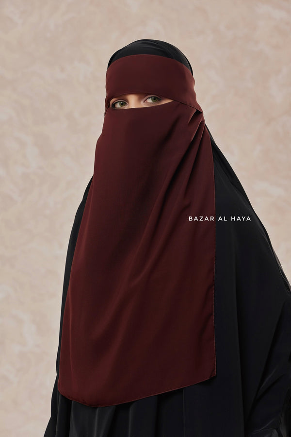 Flap Brown Single Niqab - Super Breathable Veil - Large