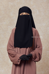 Black Two Layer Scarf Niqab - Long & Wide - Super Breathable Veil