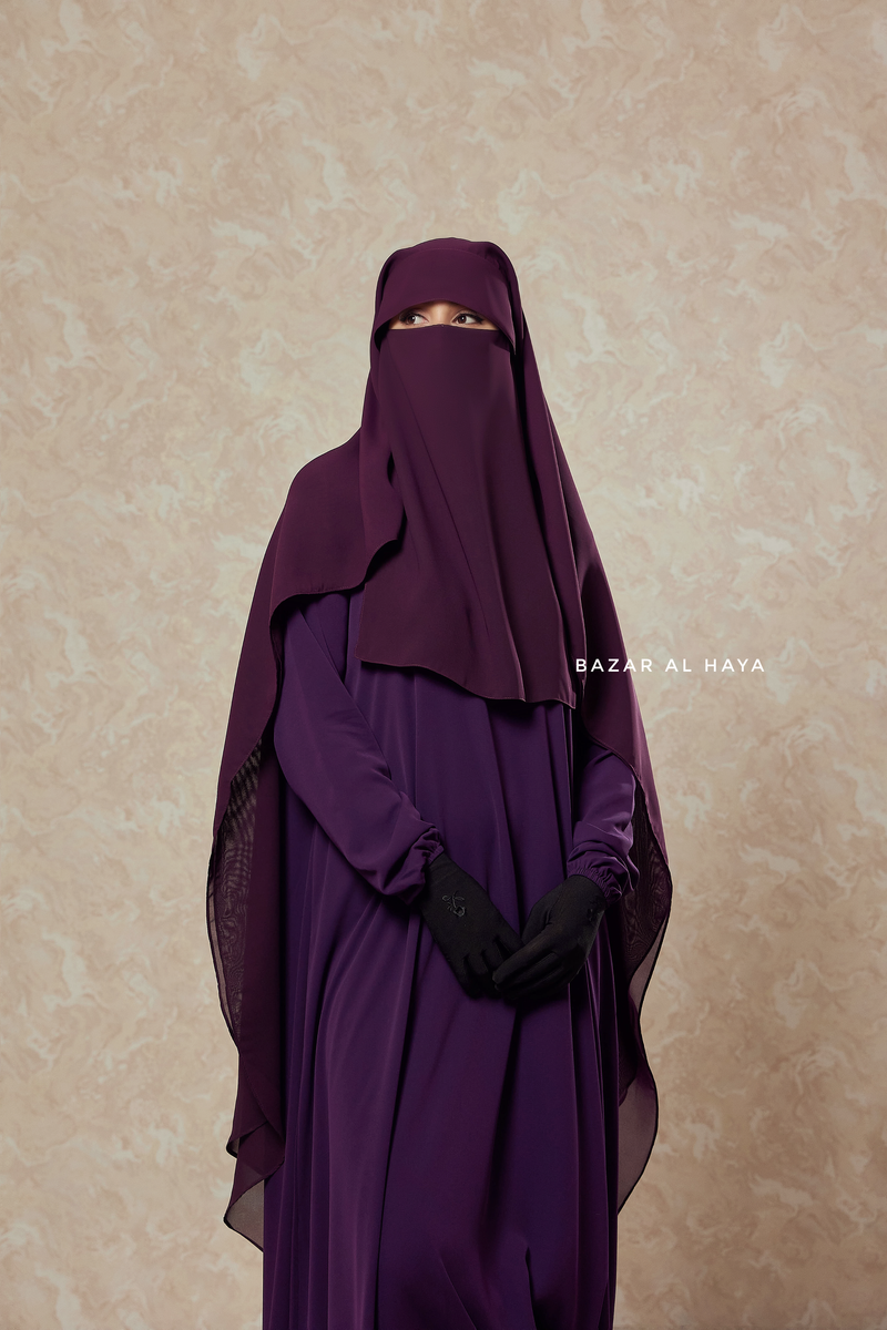 Plum Two Layer Flap Niqab - Premium Wool Chiffon - Large