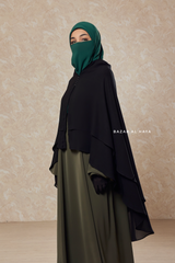 Two Layer In Black Three -In- One Snap Scarf, Khimar, Cape - Premium Chiffon