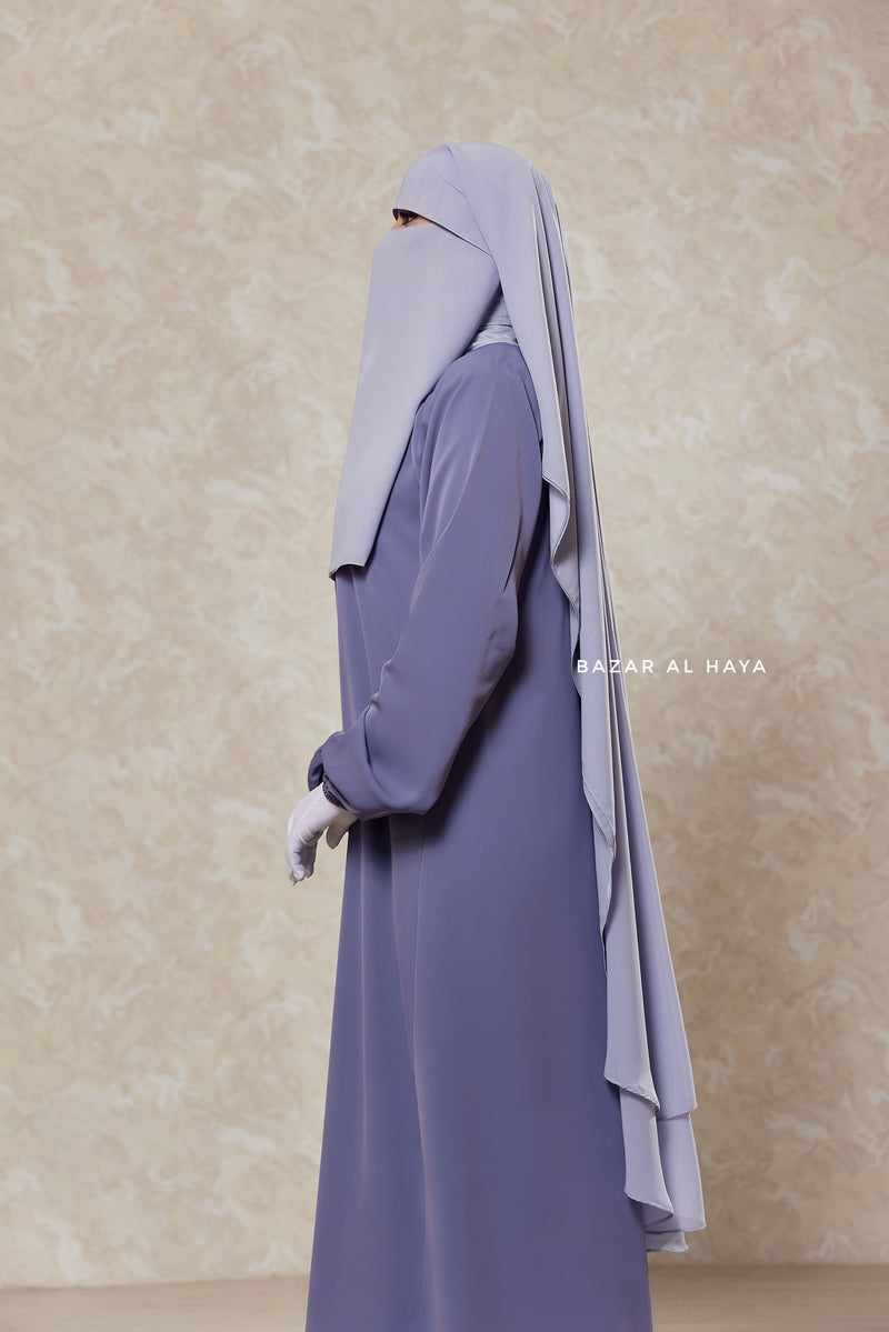 Silver Two Layer Flap Niqab - Premium Wool Chiffon - Large