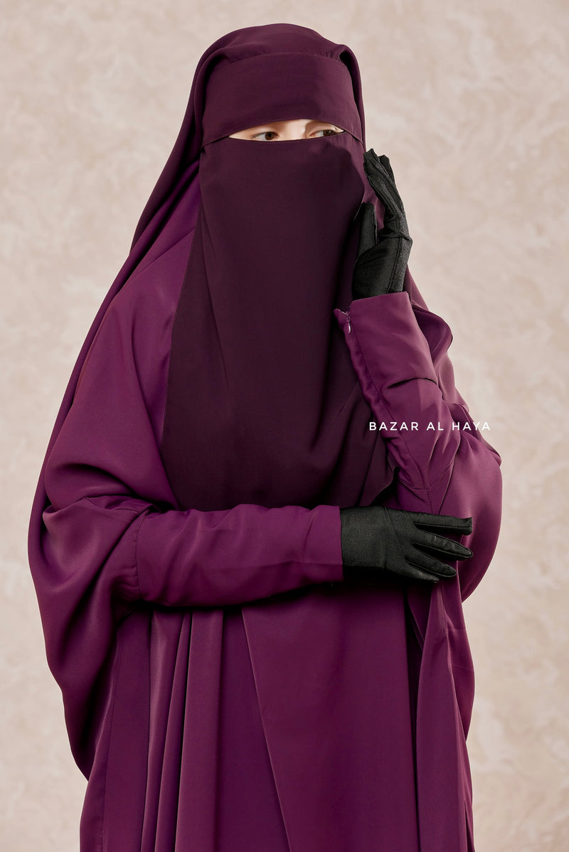 Purple Two Layer Flap Niqab - Premium Wool Chiffon - Medium