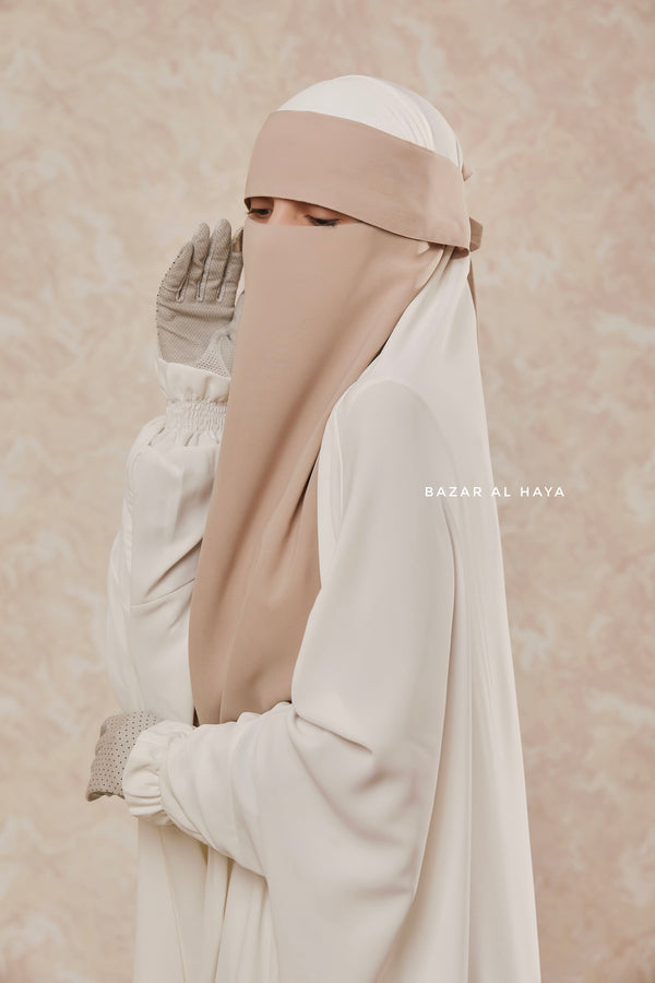 Creme Beige Flap Single Niqab - Super Breathable Veil - Medium & Large