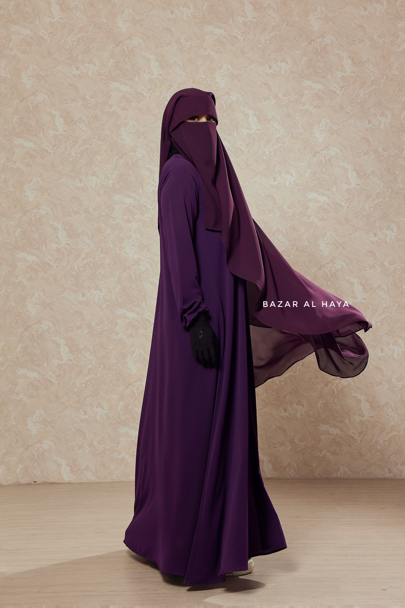 Plum Two Layer Flap Niqab - Premium Wool Chiffon - Large