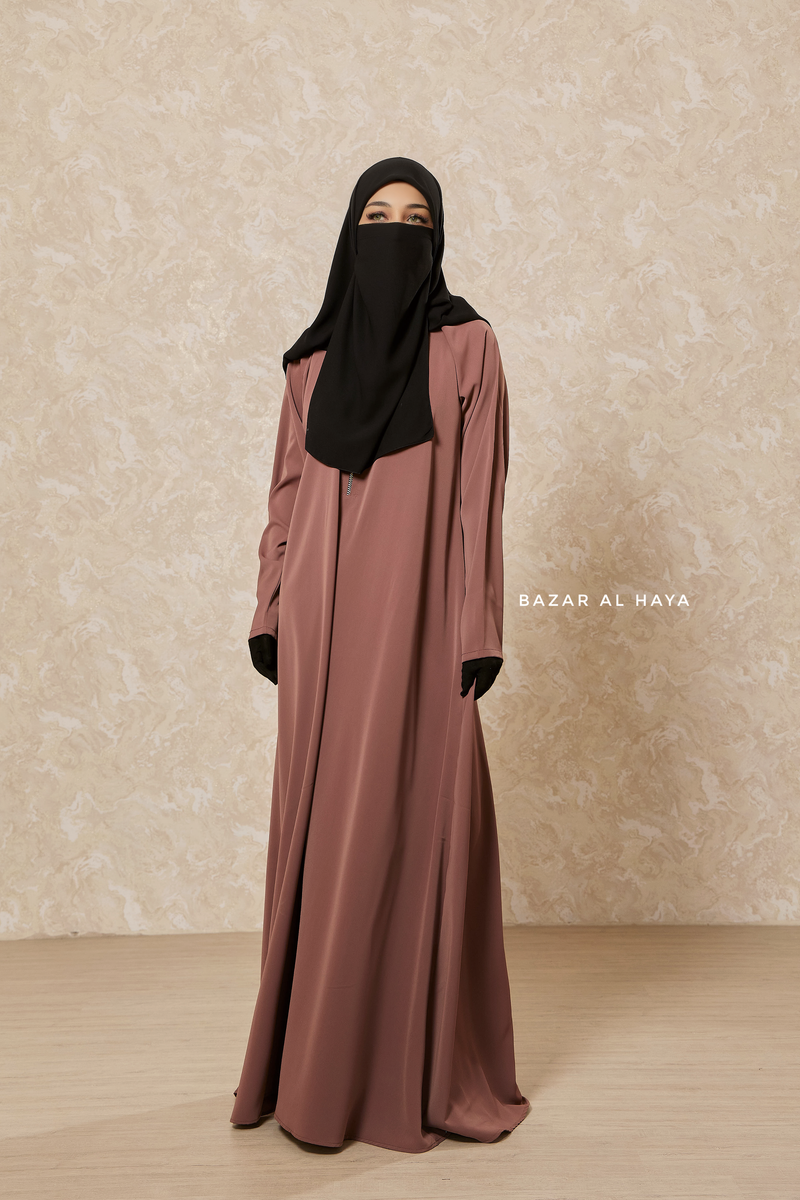 Taupe Rose Intisar Abaya - Comfy Style Open Zipper - Silk Crepe